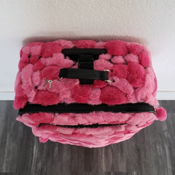 Pink Faith Knight Faux Fur Poofball Luggage - Picture 5 of 7